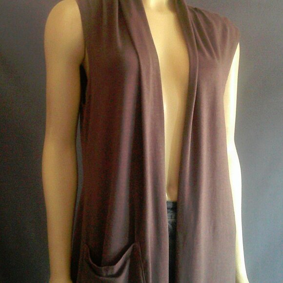 Bryn Walker Taupe Brown Hi Low Large Pocket Long Vest M - Picture 2 of 12